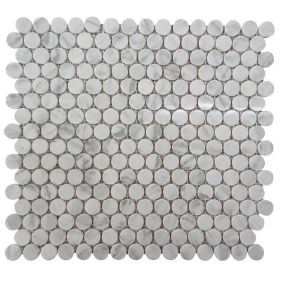 China Parquet Honed 20mm Carrara Penny Round Mosaic Bathroom Wall Slab for sale