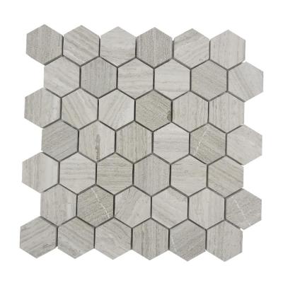 China 2 Inch Modern Dark Wood Gray Hexagon Marble Mosaic Tile for sale