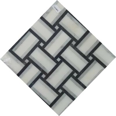 China Modern hot sale black and white marble mosaic basketweave pattern for interior wall tile for sale