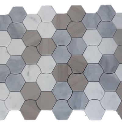 China Modern Hot Sale Gray Mosaic Tile Hexagon Polished Natural Marble for sale