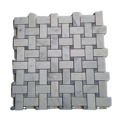 China Parquet Italy Bianco Carrara White Marble Mosaic Interior Basket Weave Mosaic Slab for sale