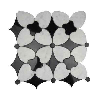 China Modern Popular Waterjet Carrara White Black Mosaic Tile for sale