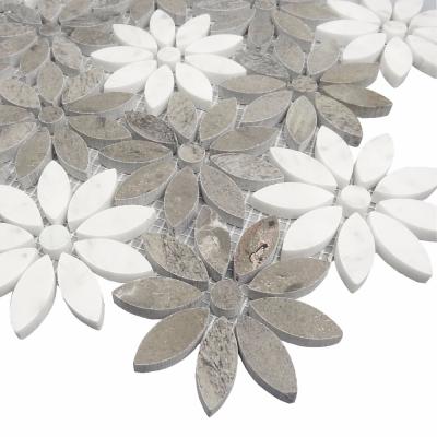 China Parquet flower design mosaic floor room mosaic slab waterjet marble interior slab for sale