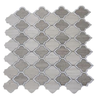 China Parquet polished new waterjet wood gray mosaic tile for bathroom interior wall background marble factory China supply for sale