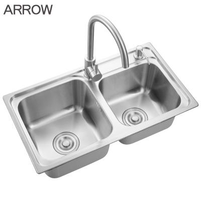 China ARROW Sink Kitchen Restaurant Polished Brushed Double Bowl Sinks SUS304 Stainless Steel High Quality for sale