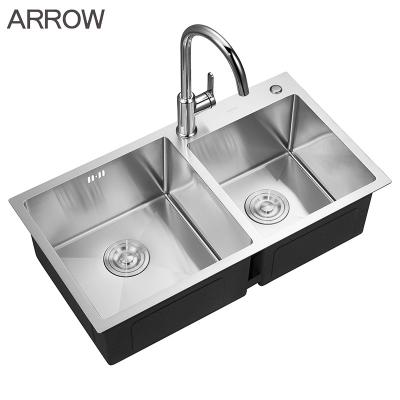 China ARROW Commercial Kitchen Sinks 304 Stainless Steel Restaurant Double Bowl Kitchen Sink for sale