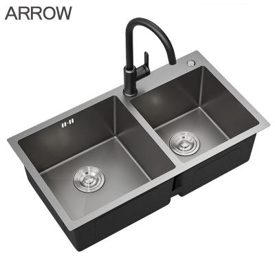 China ARROW Kitchen Sinks Modern Grey SUS304 Deep Basin Double Bowl Undermount Stainless Steel Kitchen Sink for sale