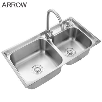 China ARROW Kitchen Restaurant Sinks Undercounter Modern Double bowl Stainless Steel Brushed Sink SUS304 for sale