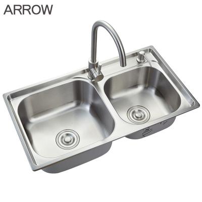 China ARROW Double Bowl Sinks SUS304 Kitchen Sink Deep Basin Undermount Stainless Steel Sink Restaurant for sale