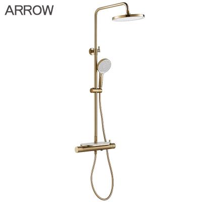 China ARROW Thermostatic Rainfall Shower Square Headshower Hand Shower Slide Bar Brass Shower Faucet Set for sale