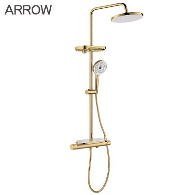 China ARROW Thermostatic Bathroom Shower Set European Gold Style Two Way Brass Wall Mounted Shower Faucet for sale