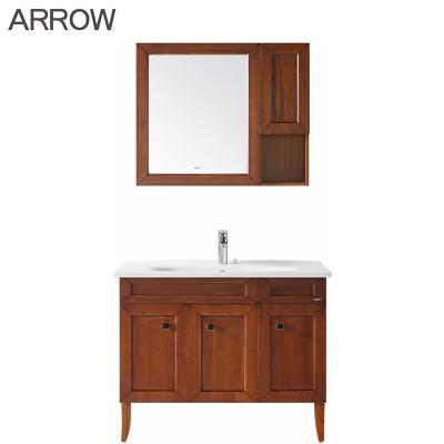 China ARROW Cabinet Bathroom Reddish Brown Solid Wood Floorstanding Bathroom Vanity Combo Basin Toilet for sale