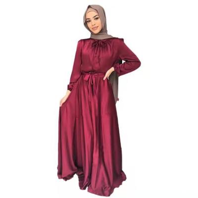 China Beautiful Printed Muslim Chiffon Modest Abaya Dresses Women's High Waist Long Sleeve Muslim Dress Design 2022 New Dress Long Sleeve Elastic Edge Big for sale