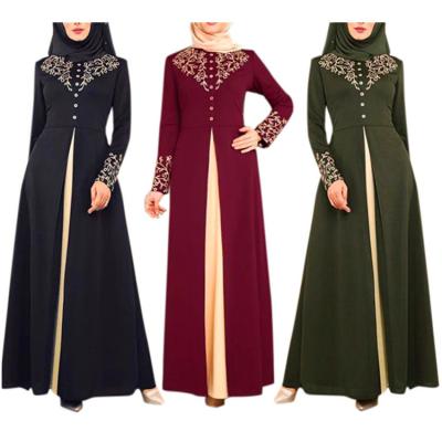 China Long Sleeve Muslim Dress 2022 New Design High Elastic Waist Printed Loose Dress With Long Sleeve Big Edge Women Chiffon Full Striped Muslim Abaya Dresses for sale