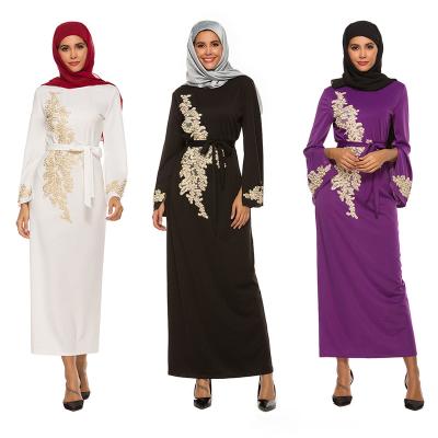 China Fashion Spring Long Sleeve Muslim Dress 2022 Design Loose Maxi Dress Summer New With Pockets Muslim Women Lace Up Pearl Pagoda Sleeve Dresses Abaya for sale