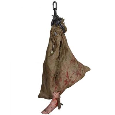 China Scary Halloween Props Vibrating Bag Foot Hanging Ghost Horror Light Sound Hanging Decoration for sale