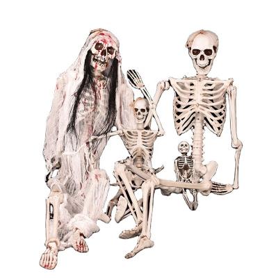 China Durable Haunted House Props Halloween Full Body Plastic Skeleton Hanging Life Size Realistic Party for sale