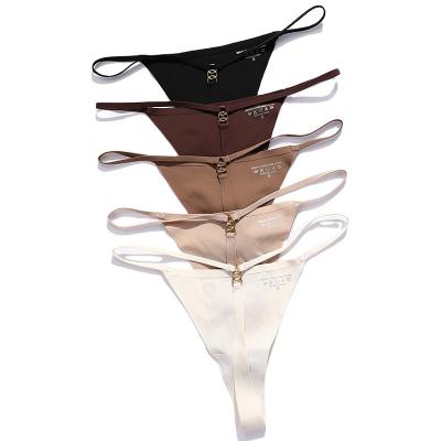 China High quality solid color women's bikini thong hot sale silk seamless ice cotton fashion seamless crotchless sexy female underwear for sale