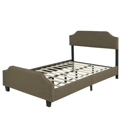 China Willsoon Tufted Furniture 1620-3 Upholstered Canvas Platform Bed, Curved Headboard, Adjustable Height, Nailhead Trim Design for sale