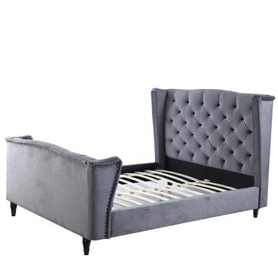 China Willsoon Furniture 1399 Store new velvet fabric wingback button tufted sleigh fabric bed for sale