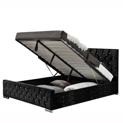 China Willsoon Storage Furniture 1151G Double Diamond Cut Velvet Crystal Lift Storage Bed for sale