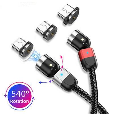 China MP3/MP4 Player 540 Magnetic 360 Rotation Cable Mage Phone USB Charger Charging Cable Compatible 3 in 1 Charging Type Android IOS for sale