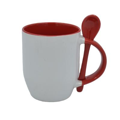 China Durable U Shape 11OZ Sublimation White Coated Inside And Handle Red Ceramic Mug for sale