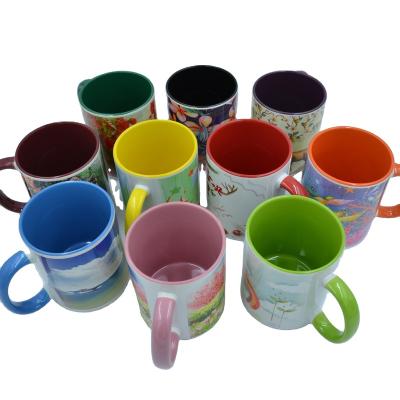 China 11oz interior workable and handle 2 tone color sublimation printing heat transfer ceramic mug for sale