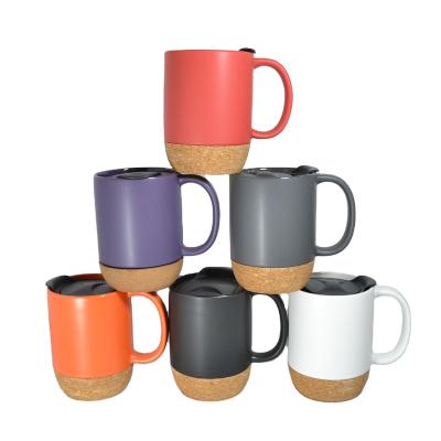 China Sustainable Wholesale 15oz Cork Base Logo Multi Color Customized Ceramic Coffee Mug for sale