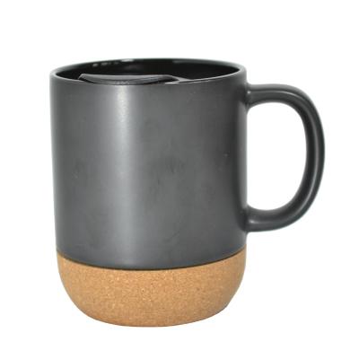 China Sustainable Wholesale Cork Base Multi Color Customized Logo Ceramic Mug With Plastic Lid for sale