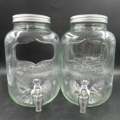 China Large Size Clear Glass Beverage Promotion Jar Beverage Juice Dispenser With Tap for sale