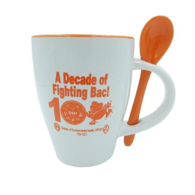 China Viable Orange Color Spoon Ceramic Mug For City Travel Souvenir for sale