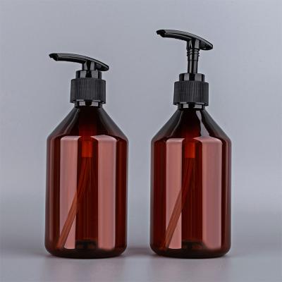 China Non Spill Empty Clear Amber Green PET Shampoo Wash Hand Lotion Plastic Pump Bottle for sale