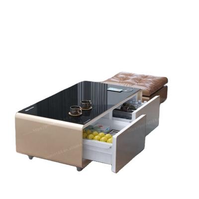 China Factory Made Offer Modern Living Room Furniture Stainless Steel Metal Smart Coffee Tea Table USB CHARGER With Fridge Speakers Us Charger for sale