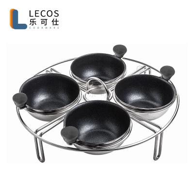 China Viable Stainless Steel Egg Poachers Egg Boiler with 4 Egg Cup 6pcs Non Stick with Full Non Stick Coating for sale