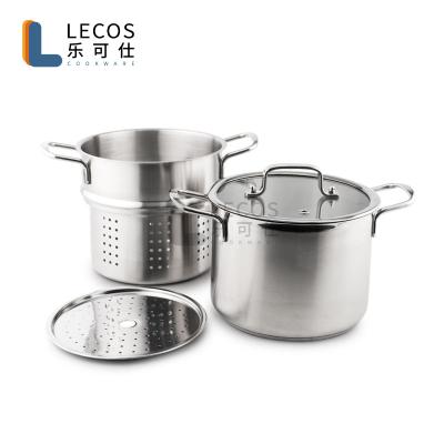 China Customized Sustainable 304 Stainless Steel Asparagus Pot Set Cookware Noodle Pot Steamer Pot With Iner Layers for sale