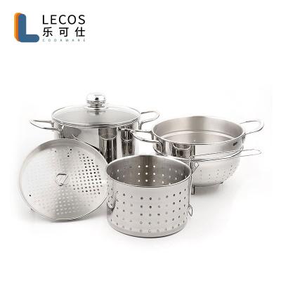 China 5 Pcs Stainless Steel Sustainable Pasta Cooking Pot With Lid 6L Large Capacity Deep Pot With Strainer for sale