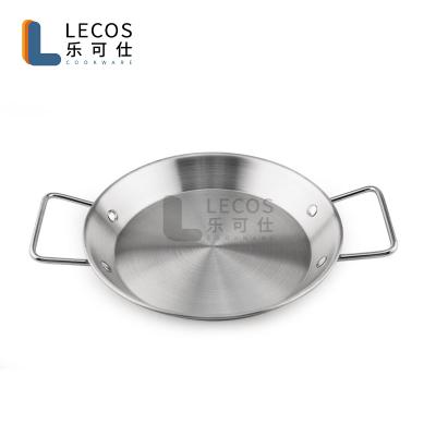 China Wholesale Stocked Spanish Paella Pan Kitchen Seafood Frying Pan Stainless Steel Seafood Pot with Double Handle for sale