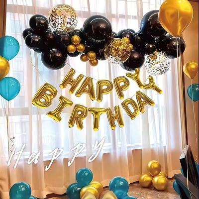 China Birthday Party Gold Birthday Balloons and Banner Kit for Indoor Home Decoration Clear Black Gold Confetti Glitter Premium Balloons for sale