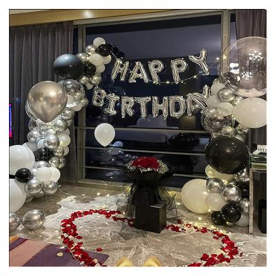 China Decoration Durable Metallic Silver Balloons With LED Lamp, Large Size Black White Balloon Arch Kit For Propose Happy Birthday Party for sale