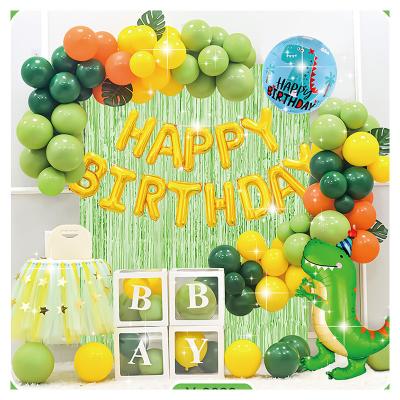 China Birthday Party Latex Balloon Arch Kit with Dinosaur Foil Balloons for Birthday Party Decorations Rain Curtain and Green Balloons Decoration for sale