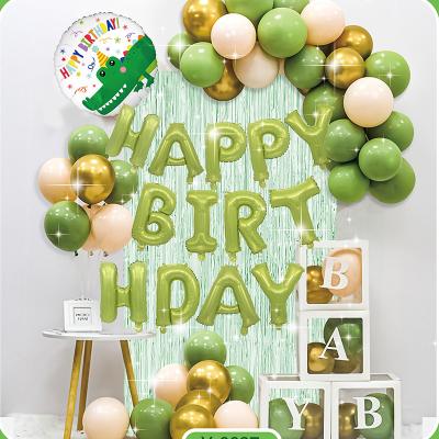 China Birthday Party Balloons for Boys Retro Green Gold Decoration Balloons with Happy Birthday Banner Flag for Party Home Indoor Decoration for sale