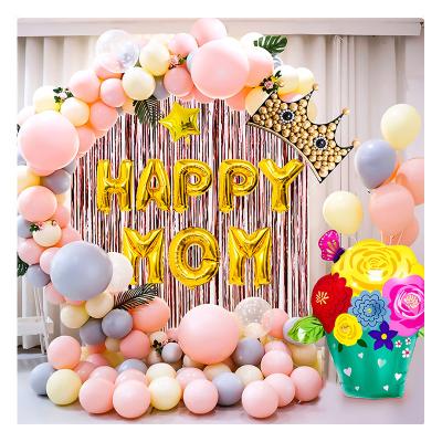 China Celebrate Mother's Day Macaron Balloon Garland Arch Kit with Gold Mom Banners and Happy Rain Curtain for sale