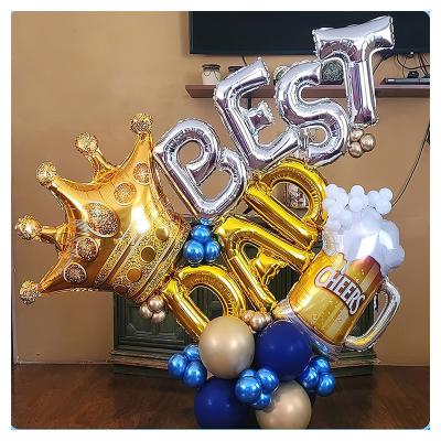 China Wholesale Cheap Silver Party Decoration Best Gold Dad Fathers Day Gifts Balloon With Big Crown And Beer Cheers Balloon For Indoor Home Decoration for sale