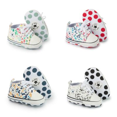 China 2022 fashion Anti-slippery hip graffiti upper baby shoesPU leather trim breathable infant canvas baby sports shoes for sale