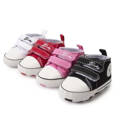 China Low MOQ Anti-odor Canvas Upper Sneaker Shoes Double Strap 0 2 Years Toddler Infant Crib Shoes Baby for sale