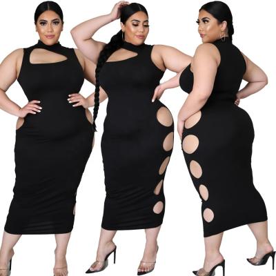 China AI20-001 breathable plus size ladies dress solid color irregular hole maxi dress wholesale for sale