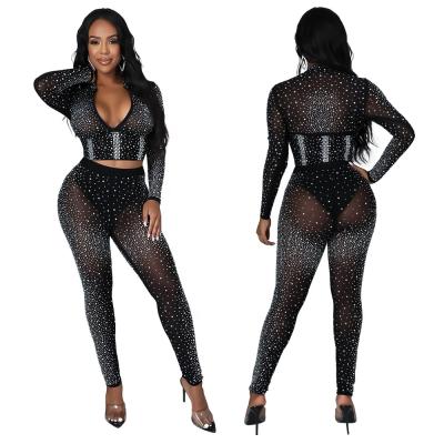 China 2021 Viable Fashion AI158-9195 2 Pieces Nightclub Party Sets Woman V-neck Piercing Bodycon Drop Winter Warm Clothes Wholesale for sale