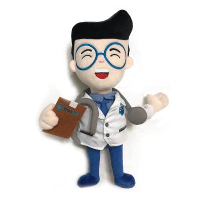 China Custom Cute Stuffed Smiling Doctor Doll Men Soft Plush Toy Battery Operated Toy OEM Wholesale NEW for sale