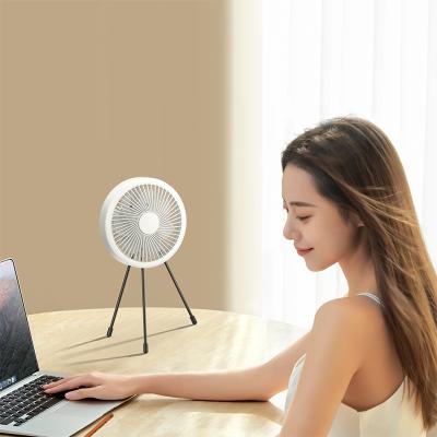 China Hotel Mini Tripod Rechargeable Portable Fan With Light for sale